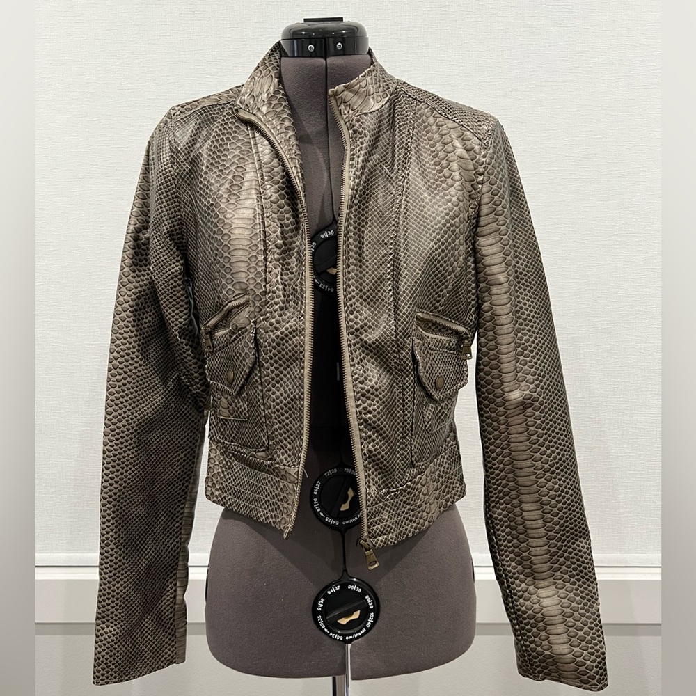 Faux Leather Jacket - Tan snakeskin